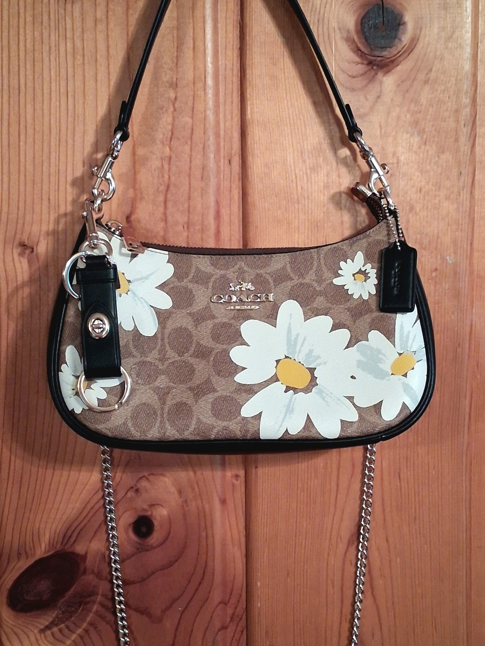 Coach Daisy Floral Signature Crescent Shoulder Bag Purse With Gold Hardware